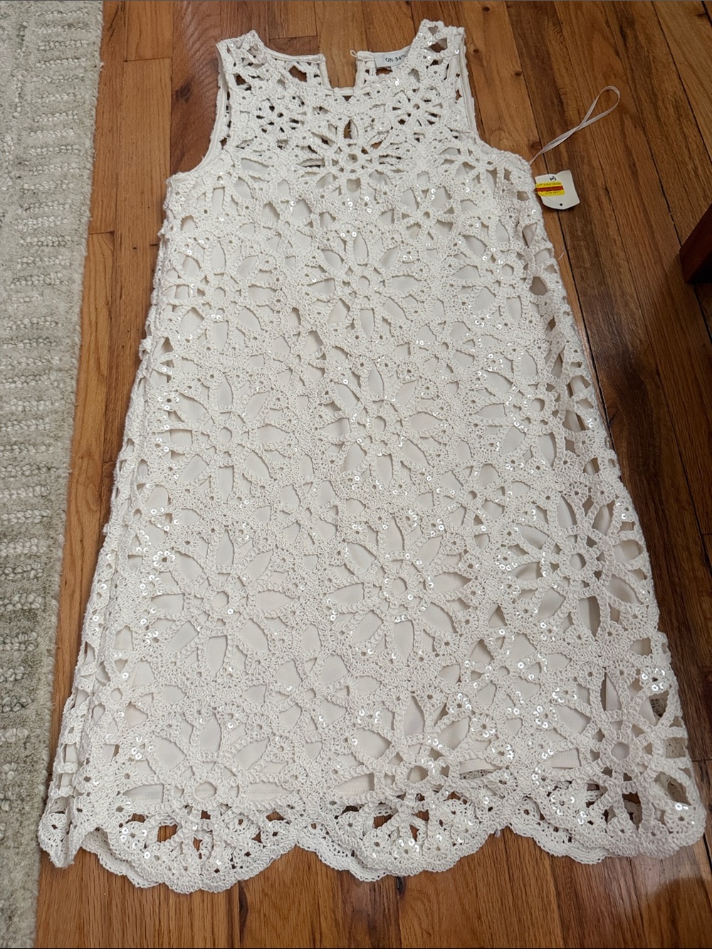 White Crochet Floral Sequin Dress